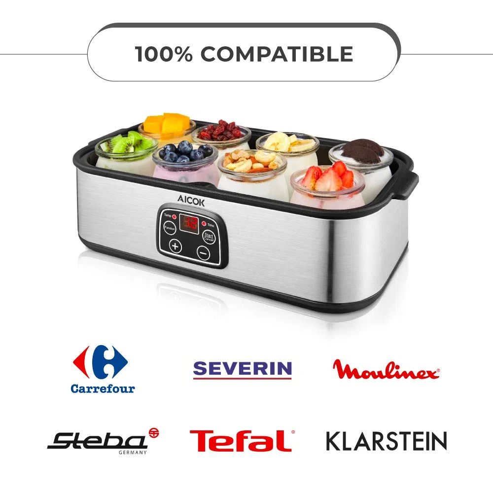 Vasos yogurtera de cristal con tapa pack de 12 botes para yogurtera de 143 Ml tarros para postres recipiente para moulinex, lidl, severin, braum y resto de yogurteras (Tapa Blanca) (143)