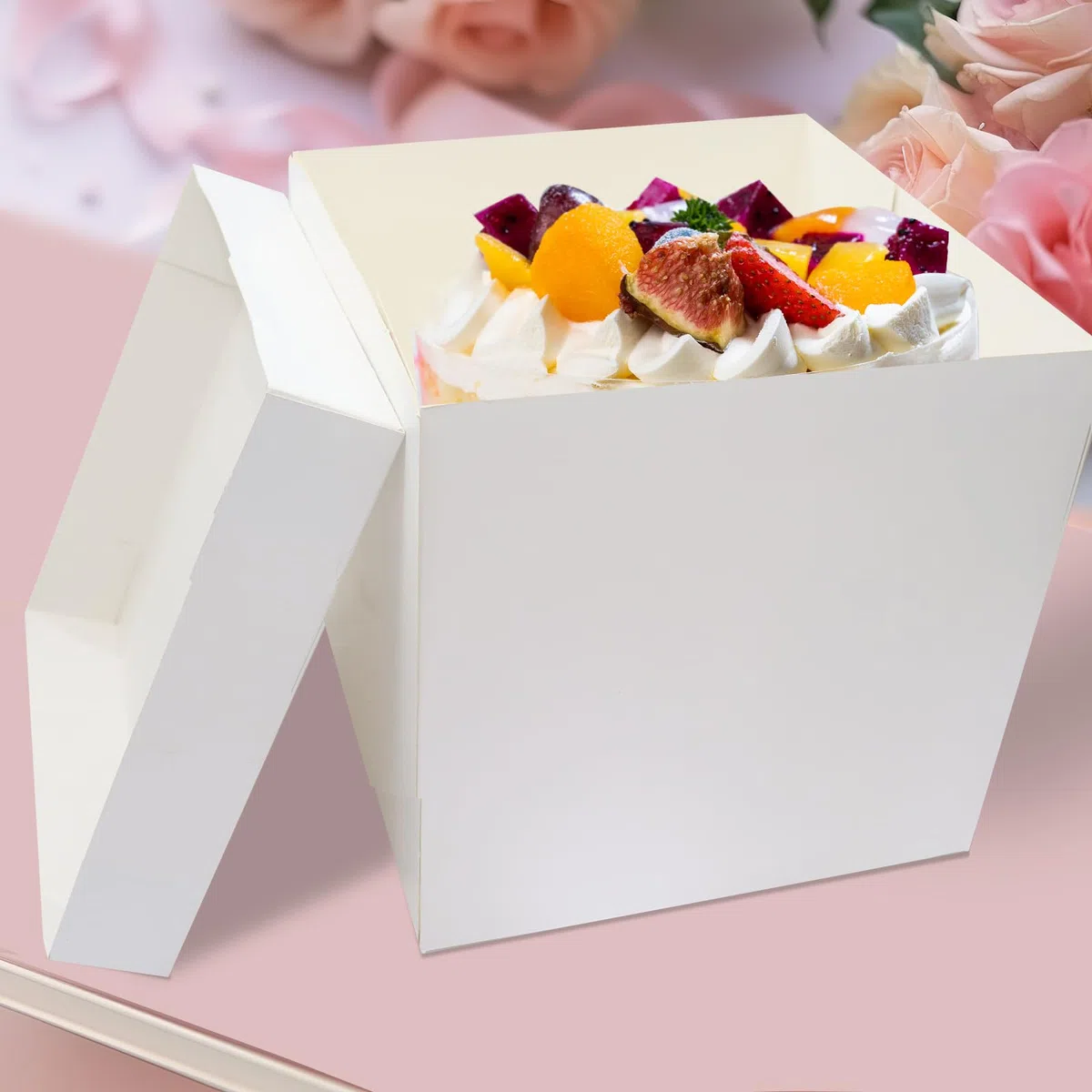 2 cajas para tartas de 30 x 30 x 30 cm con tabla para tartas escalonadas, cartón blanco