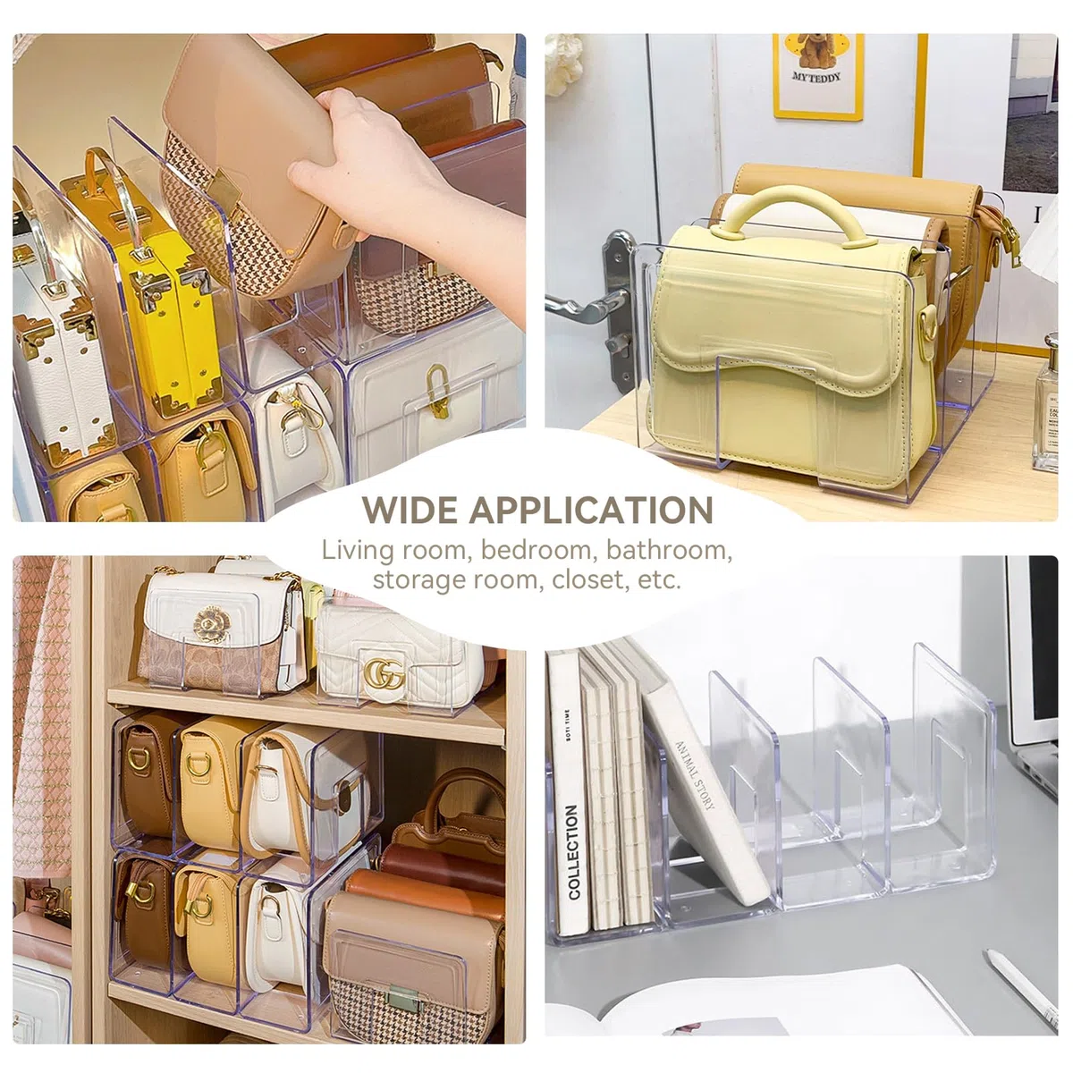 Cyrank Organizador De Bolsos para Armario - Estante De Plástico Apilable, Divisores Transparentes para Dormitorio (L)