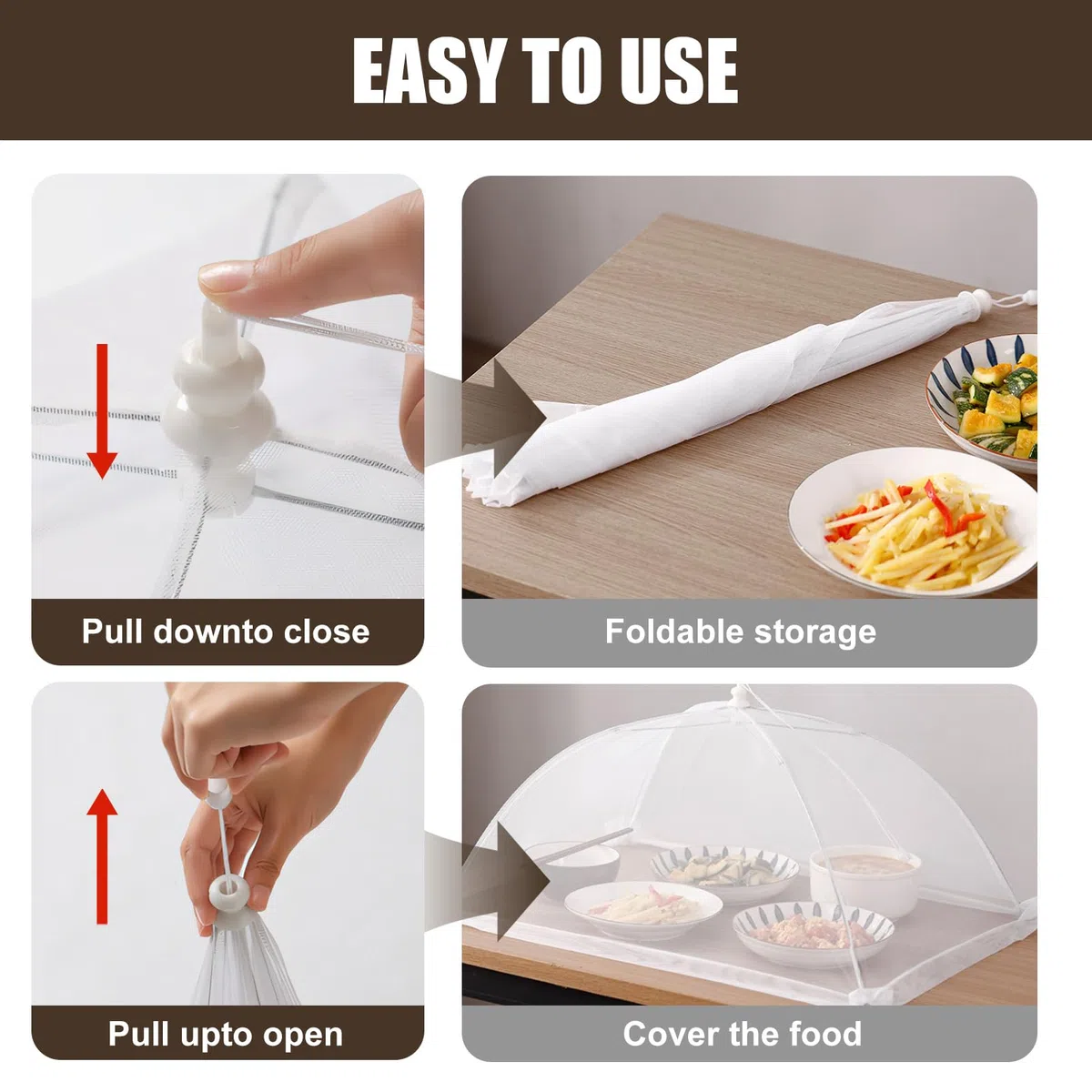 Juego de 6 cubiertas para moscas plegables para alimentos, reutilizables, antimoscas para cocina, pícnic y jardín, red de frutas, para proteger frutas y pasteles, 32 x 32 cm