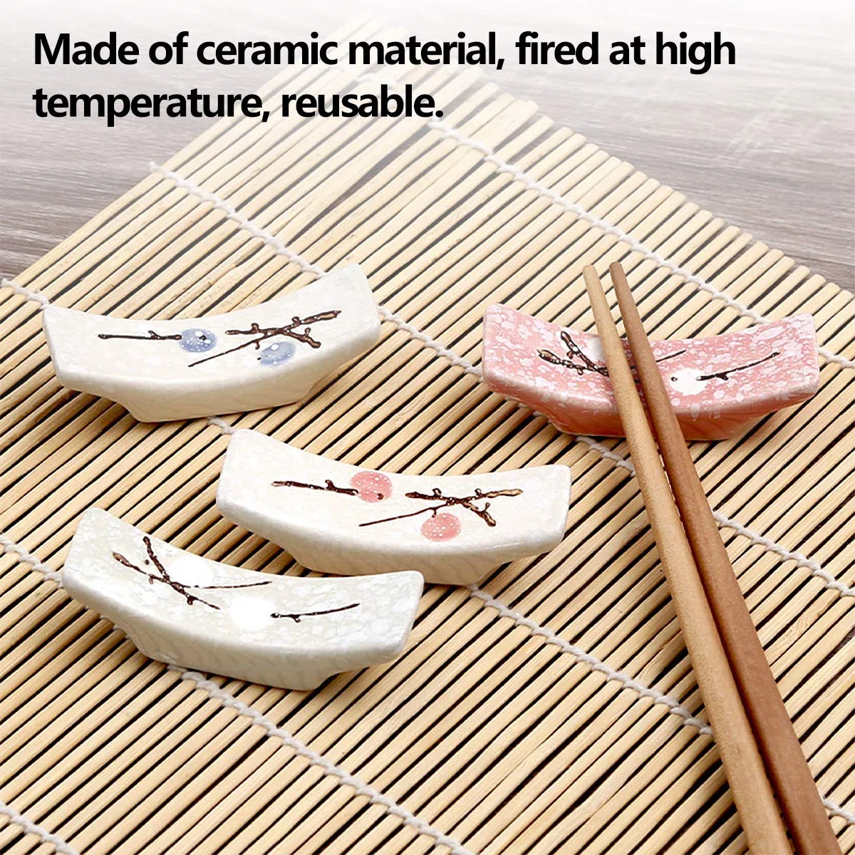 Palillos de Cerámica Soporte, 8 Piezas Palillos Descansa en Cerámica Reutilizables Naturales Palillos Titular Resto Set Clásico Bambú Estilo para Cuchillo Tenedor Cuchara Sushi Palillos Resto