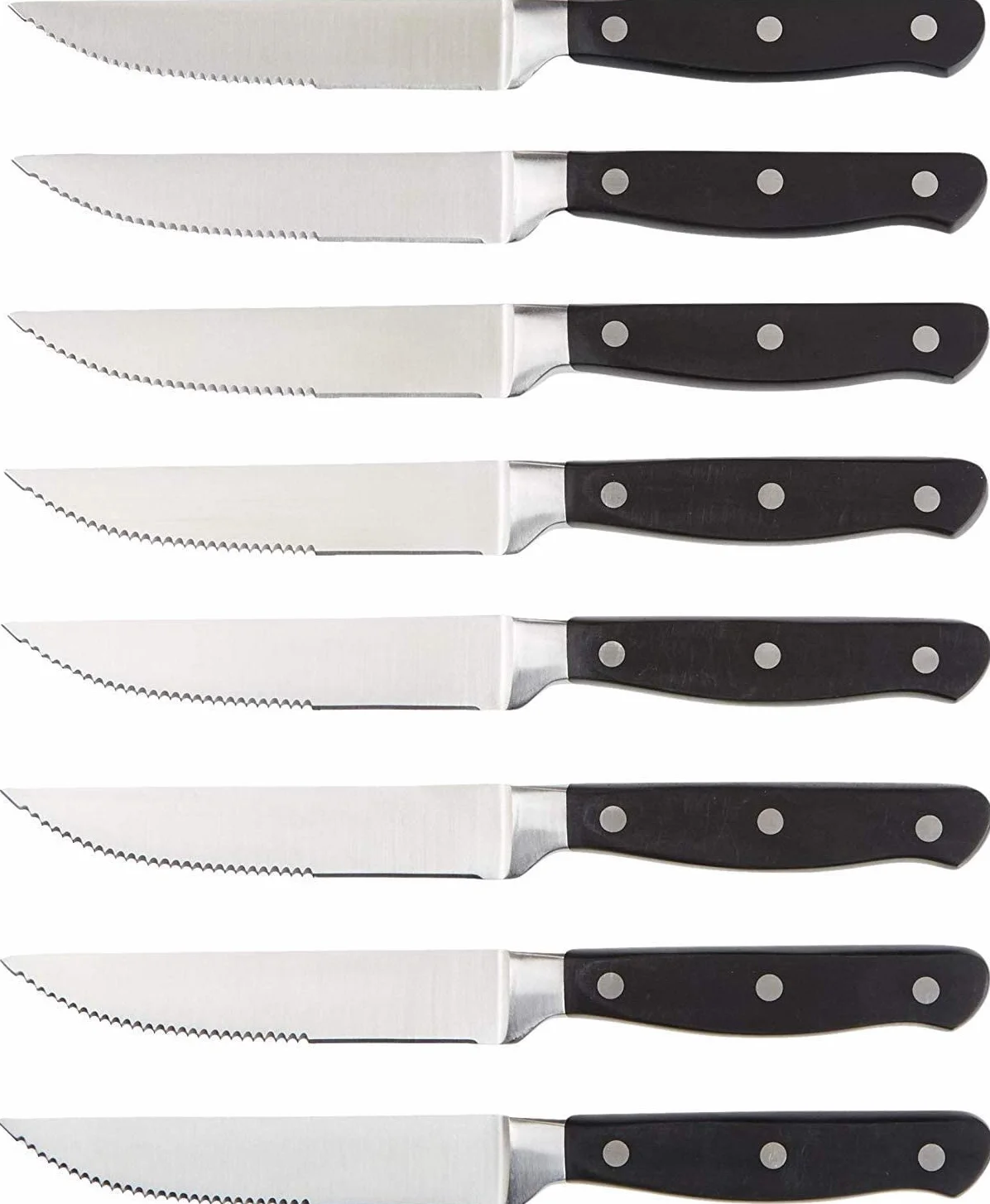 Amazon Basics Juego de cuchillos de carne, 8 Unidad, Negro/Acero inoxidable cepillado