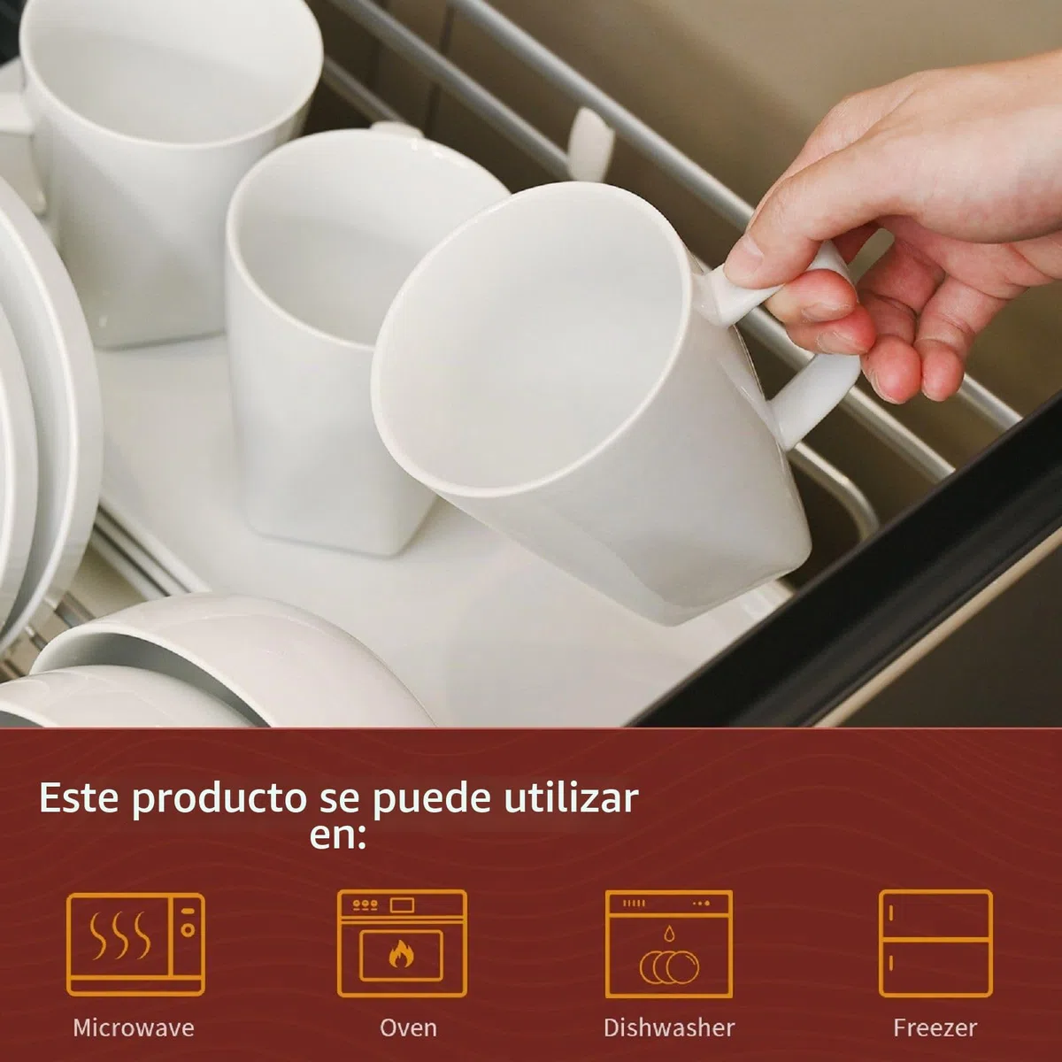 WishDeco Juego de 6 Tazas Porcelana, Tazas de Cafe Grandes 400ml, Taza Desayuno, Taza de Té Blancas, Mug Cerámica para Capuchino, Leche, Zumo