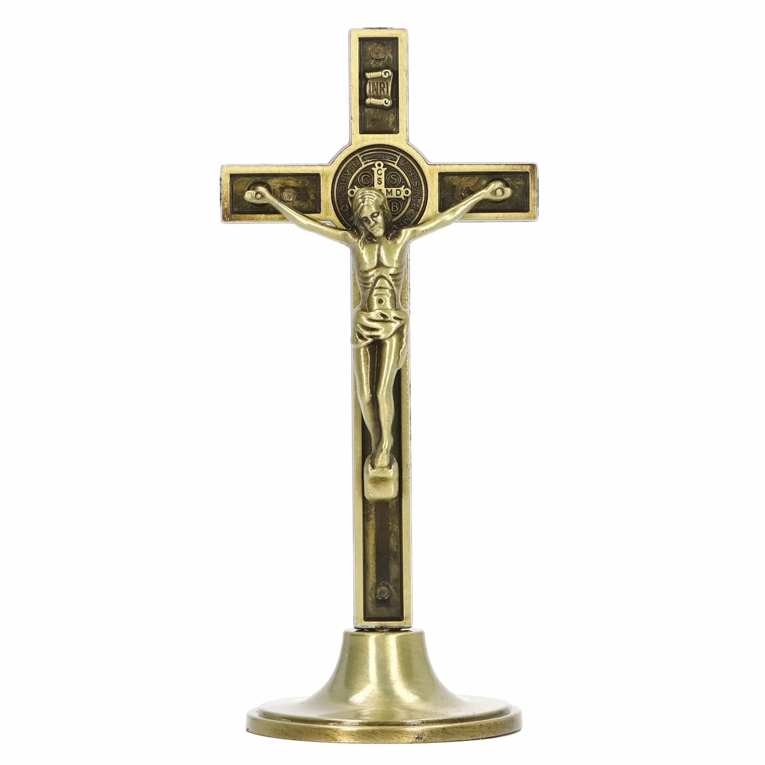 FOLOSAFENAR Crucifijo Cruz de Pared,Crucifijo Católico Vertical Hecho a Mano Aleación de Zinc Metal Hermoso para Tocadores(Color Cobre)