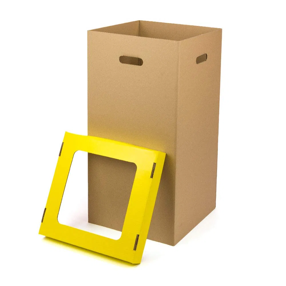 ONLY BOXES, Papelera de Cartón, Papelera con Tapa, Dimensiones 37 x 36 x 70 cm, Color Amarilla