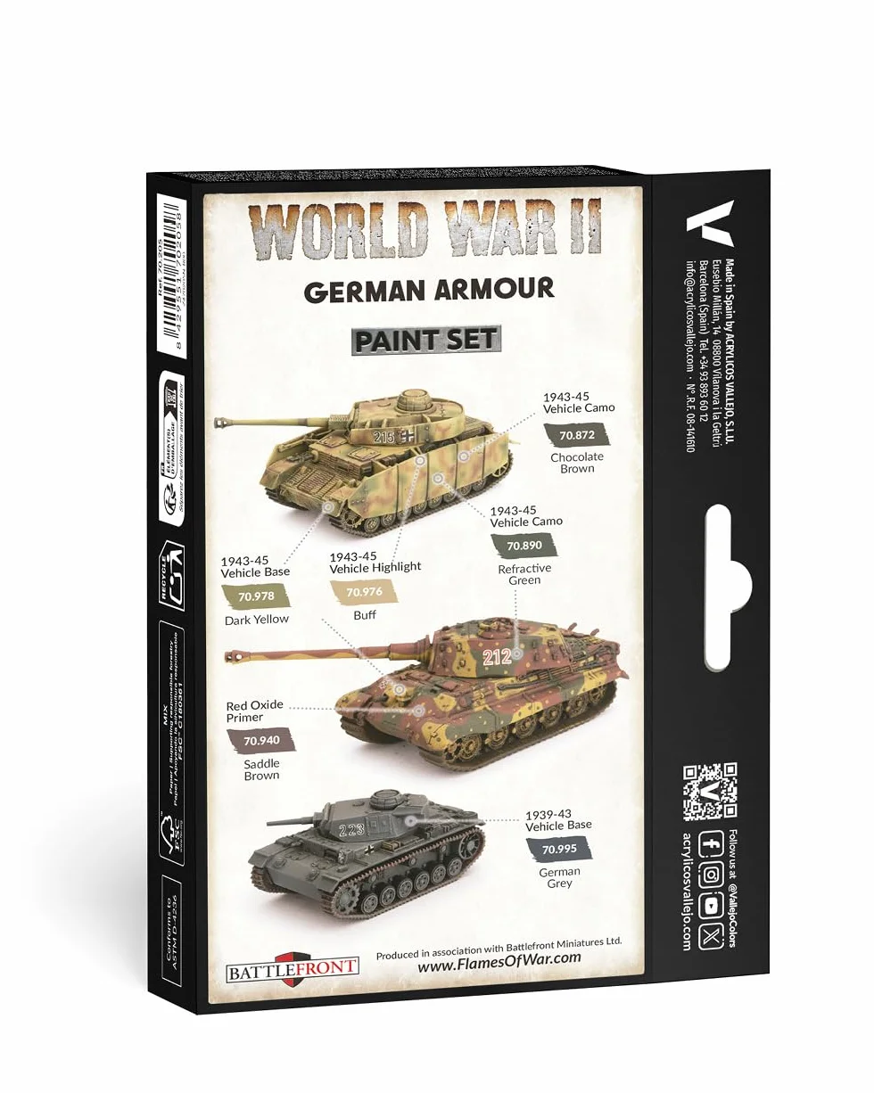 Vallejo 70205 Model Color - Colores Acrílicos, WWII German Armour, 18 ml, 6 uds