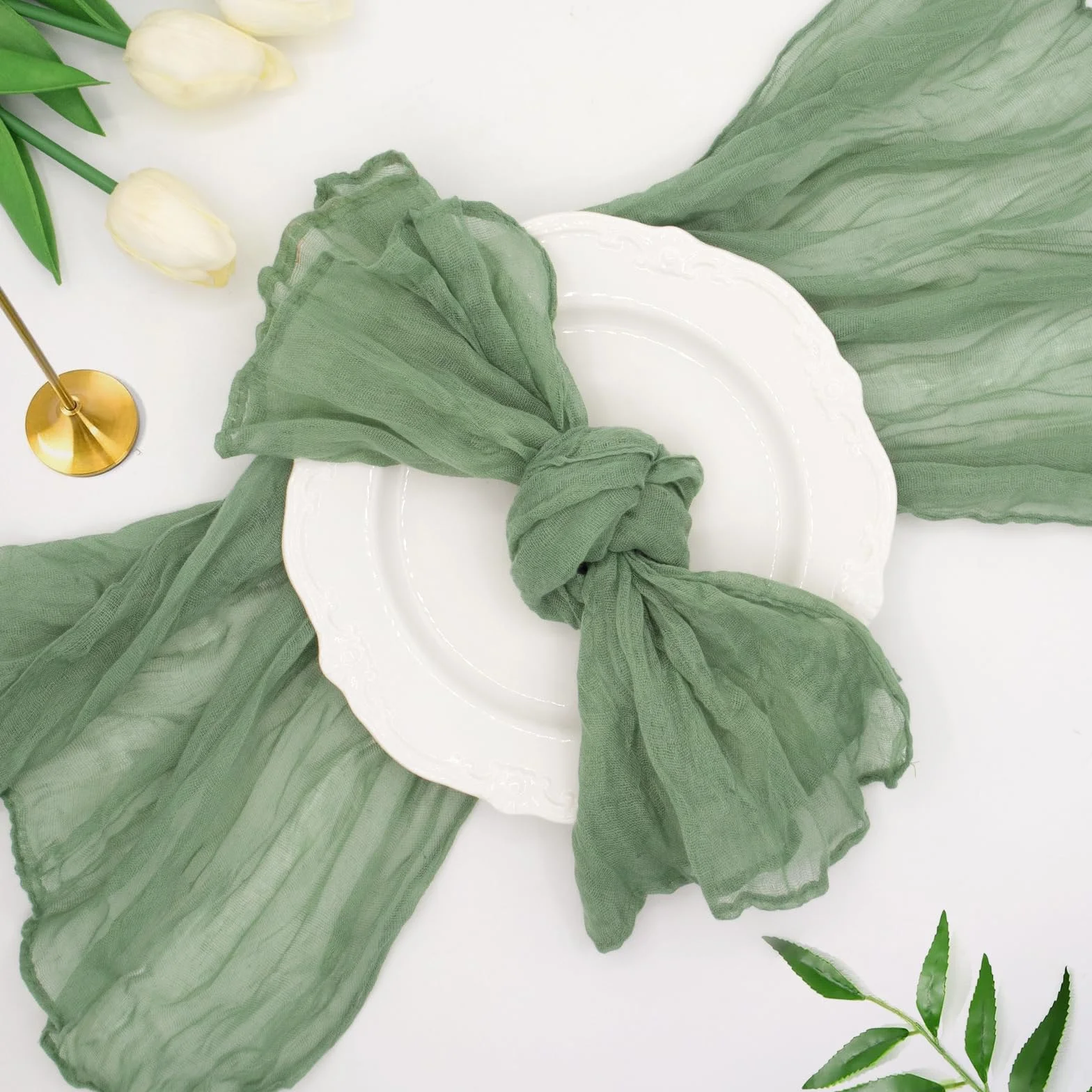 12 unidades de servilletas, servilletas de muselina de encaje de lino estilo boho de 50 x 50 cm, servilletas de gasa para fiestas de boda, en casa, despedidas de soltera, decoraciones de mesa