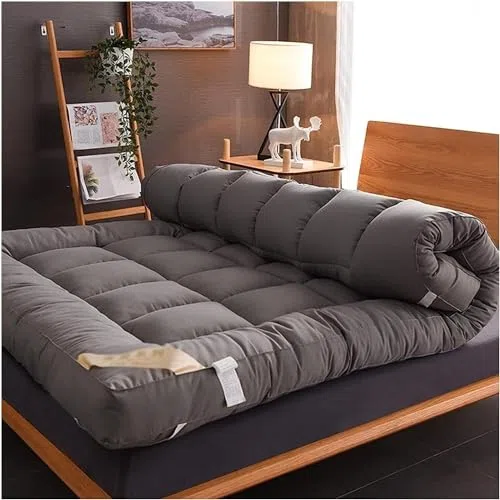 Futón japonés de suelo, portátil, colchón de cama plegable enrollable, sofá cama de invitados, antideslizante y transpirable, colchón de camping de tamaño matrimonial