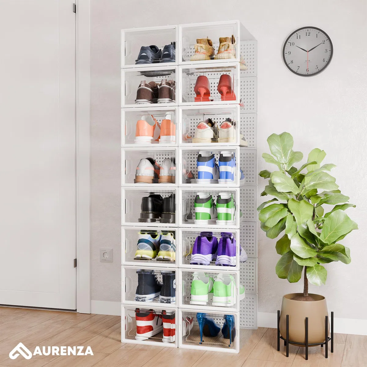 Cajas de Zapatos Transparentes Apilables – Pack 8 - Zapatero Plástico con Apertura Frontal, Ventilación y Sistema Antivuelco – Organizador de Zapatos de Fácil Montaje