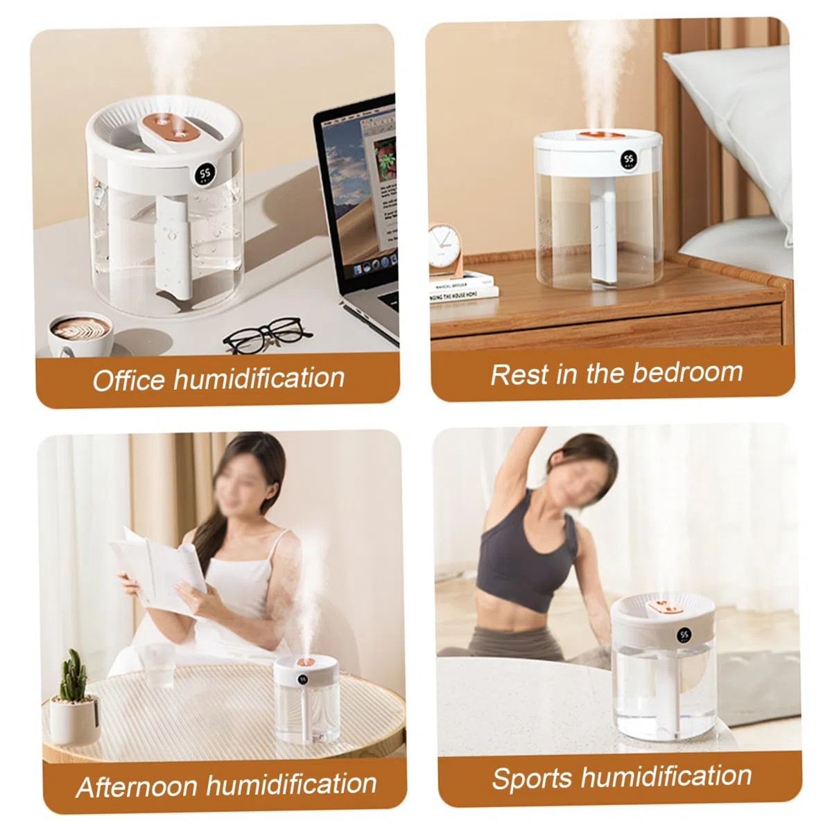 2L Humidificador de aire de niebla fría con exhibición de humedad, 3 modos, pulverización dual y luz, difusor silencioso para dormitorio, vivero para bebés, oficina, automóviles y plantas de int