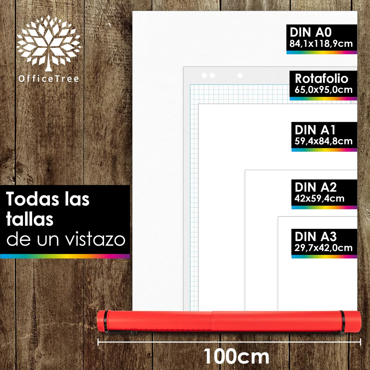 OfficeTree Tubo Portaplanos Plástico Rojo - Para Transporte y Almacenamiento - Tubo para guardar planos - Longitud y Correa de Transporte Extensible - 2 Rotuladores Gratis - Tubo para poster