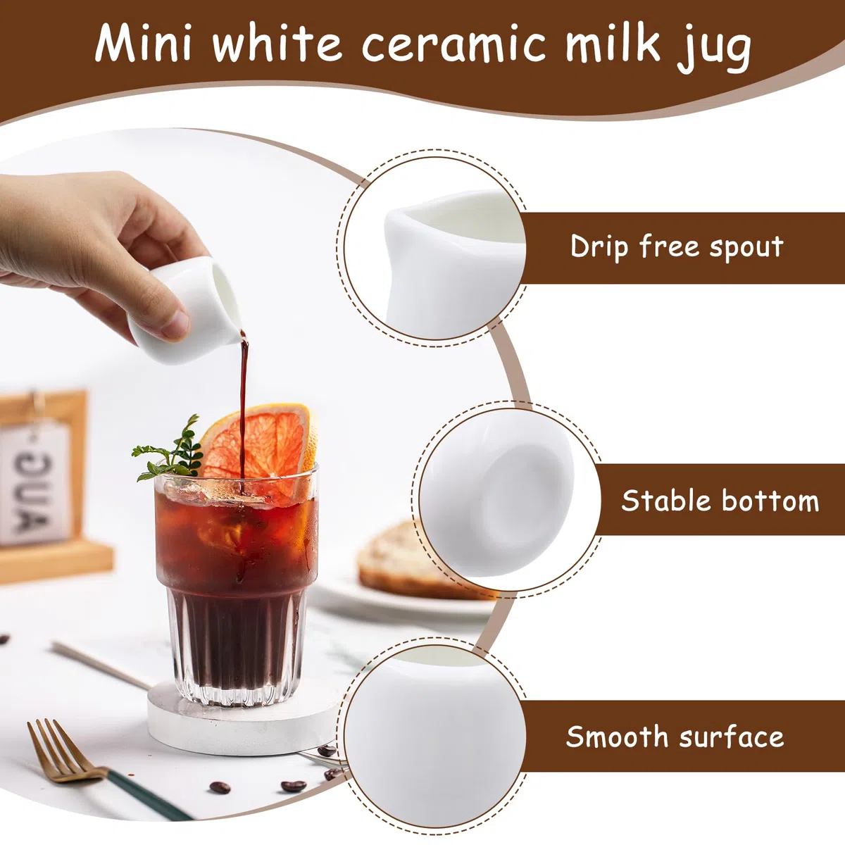 CONNECTION Mini Jarra de Leche 6 Piezas Mini Jarras de Crema Sin Asa 50 ml Mini Jarra de Leche Porcelana Jarra para Cremar Leche Pequeñas para Leche,Café,Salsa,Cremar,Cafeterías,Hoteles (Blanco)