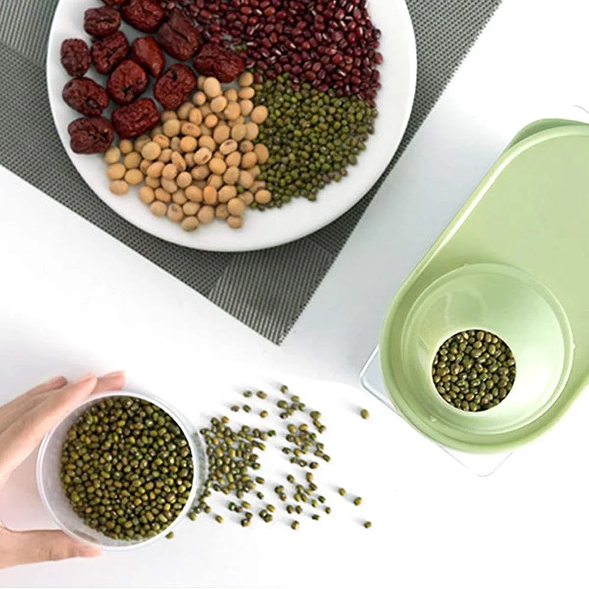 4 Piezas 1,9 L Tanque Almacenamiento Alimentos Secos con Medidora Caja, Envases Cereales Plástico, Almacenamiento Alimentos, Se Utiliza para Alimentos Secos, Cereales, Harina, Café