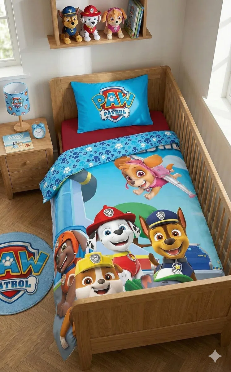 Paw Patrol Ropa de Cama 100% algodón, Azul, 100 x 135 + 40 x 60 cm | Ropa de cama bebé reversible | Algodón natural suave transpirable | Rubble Zuma Rocky | 0-3 | Cuna | Lavable a máquina