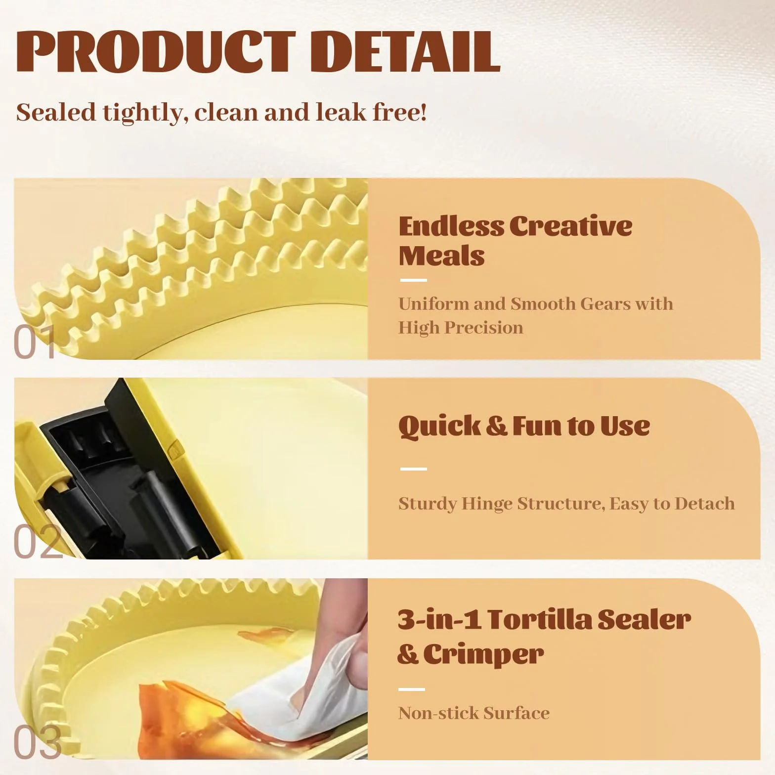 3-en-1 Prensa de Tortillas, Sellador de Tortillas Desmontable de 15,2–20,3–25,4cm, Quesadillera, Prensa para Empanadas, Amarillo & Negro