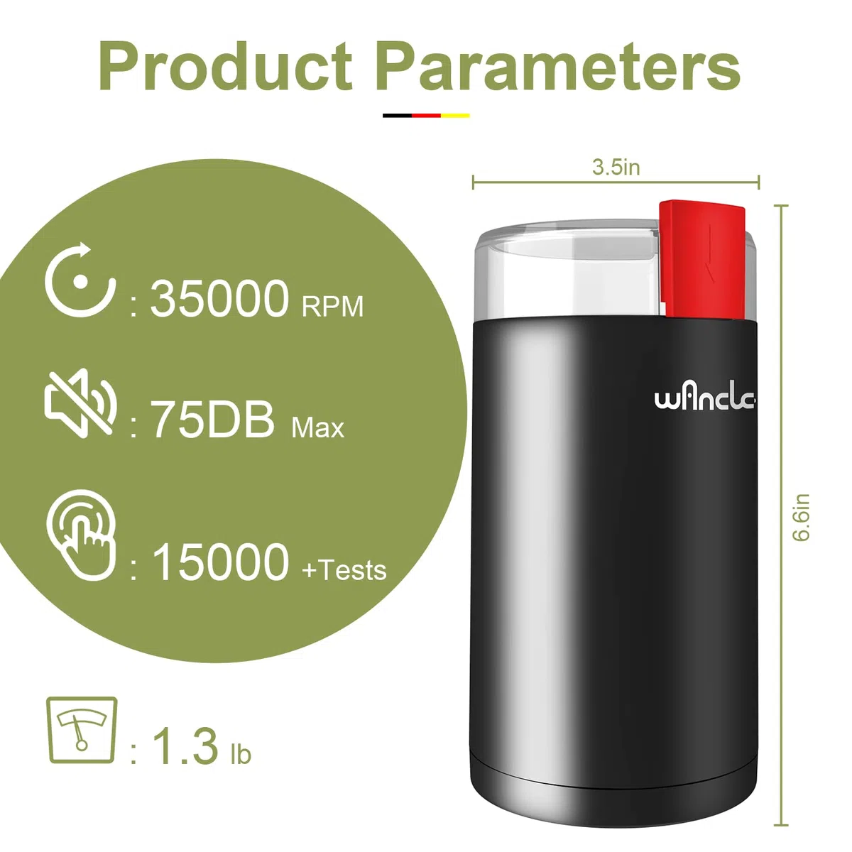 Molinillo de café eléctrico, Wancle molinillo de semillas, Molino de café de un toque (para frijoles, especias, etc.), con cepillo de limpieza (Negro+Rojo)