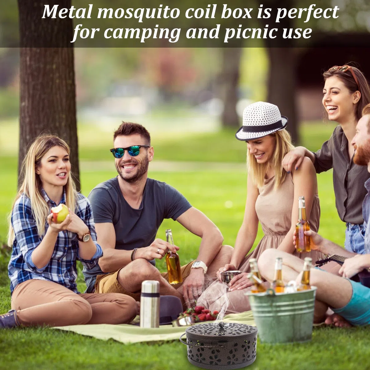 2 Piezas Porta Incienso Antimosquitos,Portable Mosquito Coil Holder,con Tapa y Asa Porta Incienso Espiral para Casa Camping Viajes,Hotel, Sala de Estar(Bronce)