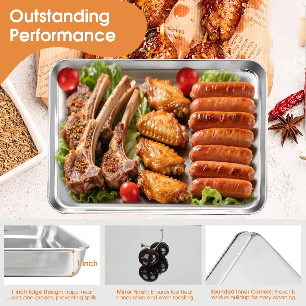 VINATO Bandeja Horno con Rejilla Acero Inoxidable - Set Bandeja Horno Universal 40x31 cm & Rejilla Enfriamiento, Bandejas Horno Inox, Fuente Para Horno, Lavavajillas