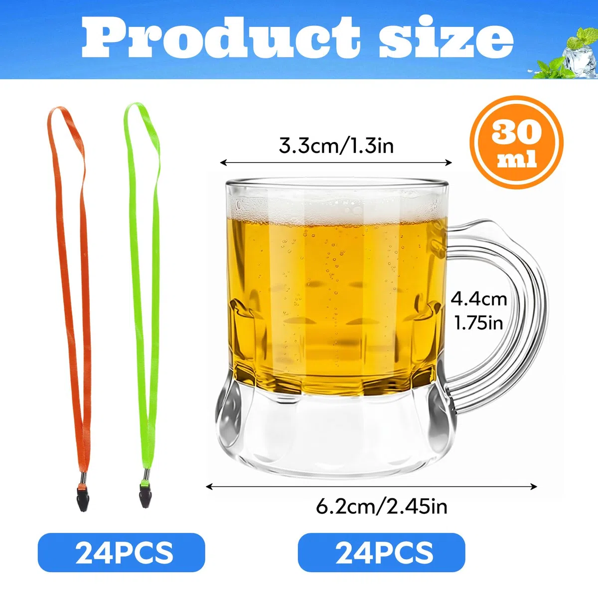 25 Piezas Vasos de Chupito con Asa, 30ml Reutilizable Vasos de Chupito para Soltero Fiesta Temática de Carnaval Boda Cumpleaños