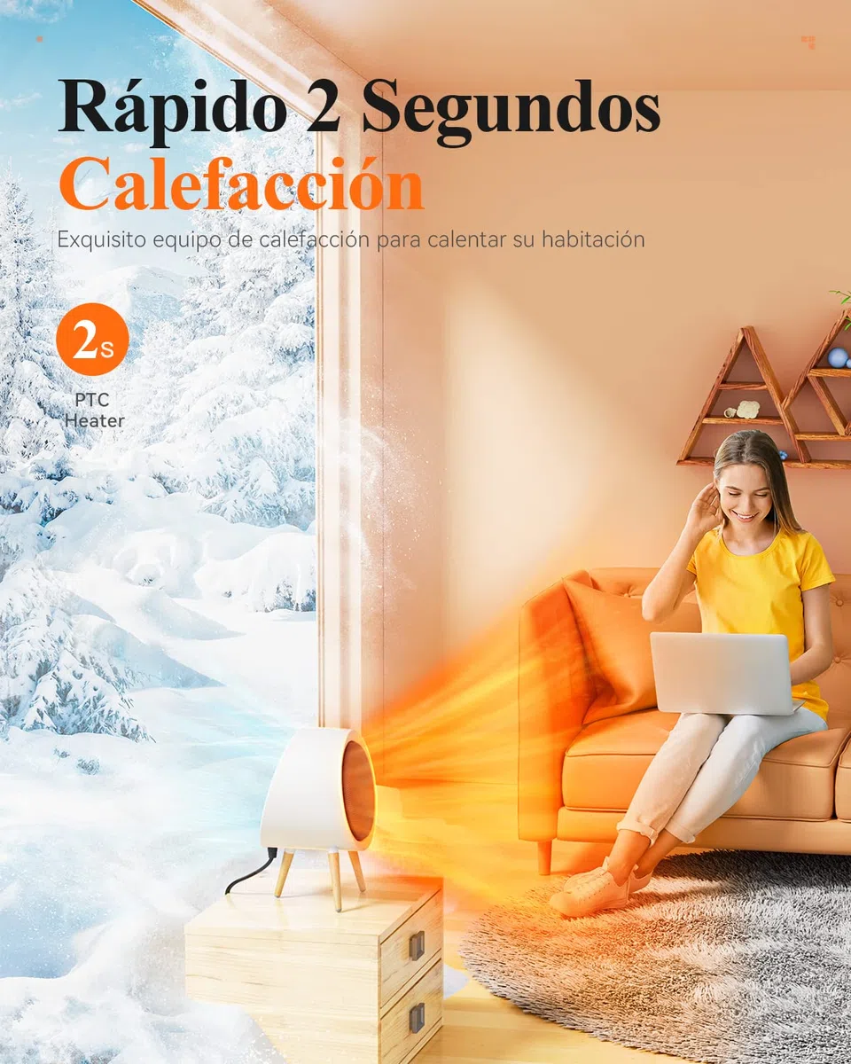 Gaiatop Pequeño Calefactor Bajo Consumo, Calefactor Eléctrico 1000W/600W, Calefactor de Aire Caliente Cerámico PTC 2s con Protección contra Sobrecalentamiento y Vuelco, Ideal para Dormitorio u Oficina