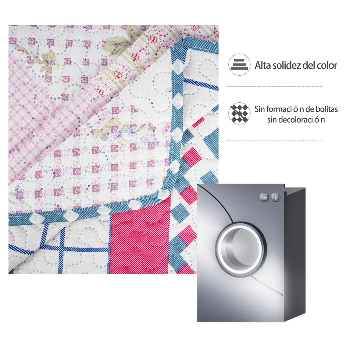 Colcha Bouti 250x260cm Reversible Estampada 100% Microfibra Extra Suave Colcha Cubre Cama Multiusos para Primavera y Verano Incluye 2 Fundas de Cojín, Cama 140/150/160cm - Cuadros Vibrantes