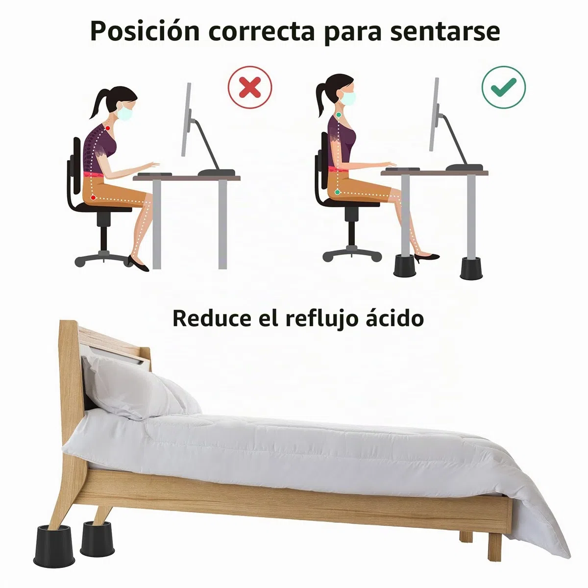 Uping Elevador de Muebles, Elevadores Ajustables para Camas, Mesas o Mobiliario, Agregue Altura de 8CM (4 pack, negro)
