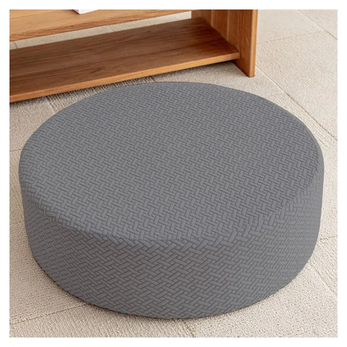 Funda Otomana Redonda de Tejido Ajustable Funda Puff Universal Funda Elástica para Reposapiés Cubierta Otomana Taburete Sofá Protector(#7,Diameter 70 x H 30CM)