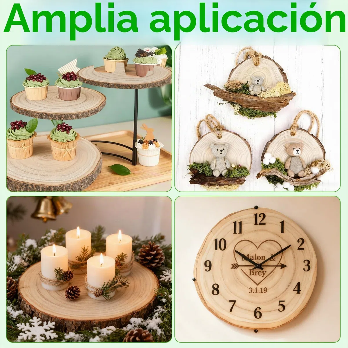 4 Unidades De 20-23 cm Rodajas de Madera, Troncos Madera Decoracion, Manualidades, Rodajas con Corteza para Arte de Navidad, Adornos para Manualidades