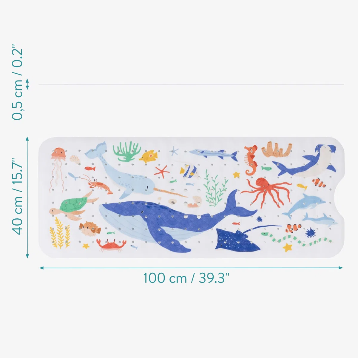 Navaris Alfombra de Baño para Niños - Alfombrilla Antideslizante de Bañera Infantil para Niños y Bebe con Motivos Naturaleza Marina - de 100 x 40 cm