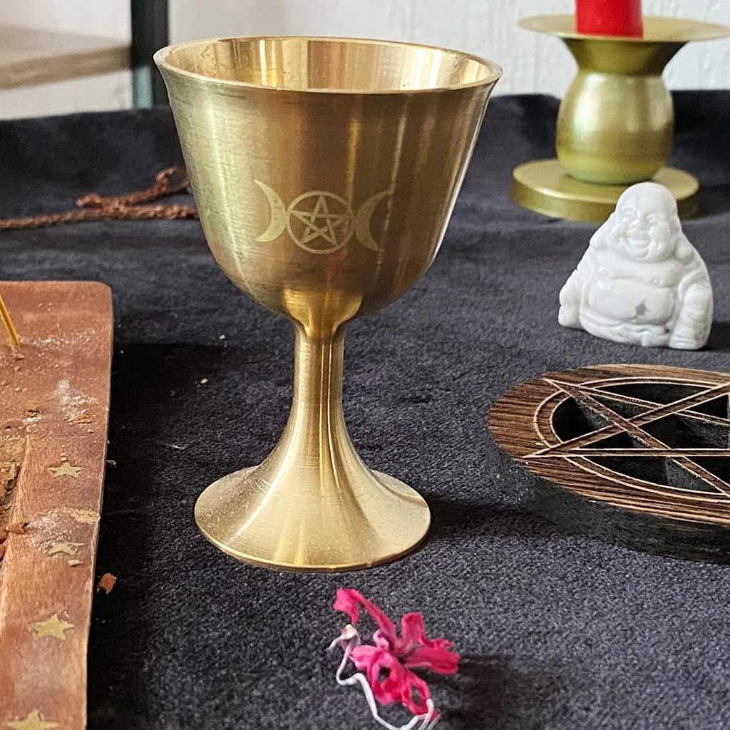 Copa ceremonial de altar Wicca Latón chapado en oro Rital Moon Horóscopo Astrología Juego de mesa Accesorios de brujería