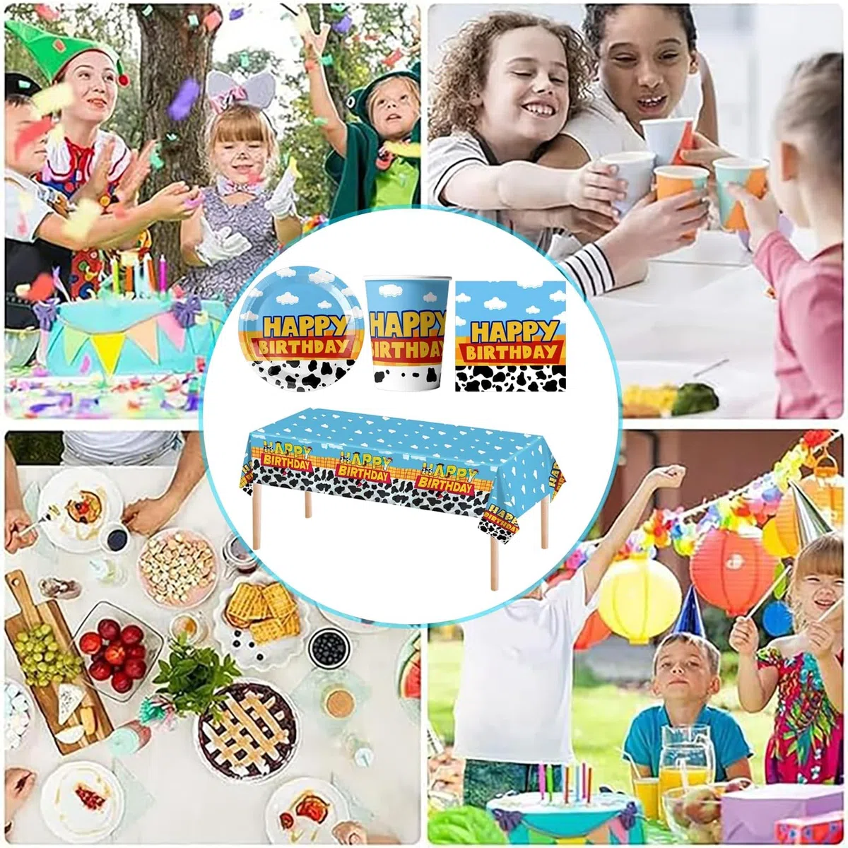 61 piezas de vajilla para fiesta de cumpleaños de Toy Story, vajilla para cumpleaños infantiles, incluyendo vasos, platos, manteles, servilletas de papel, para 20 personas