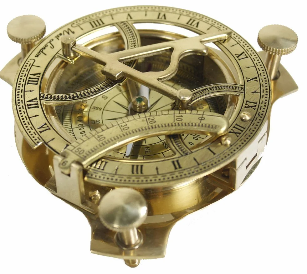 Nautical Replica Hub Brújula de reloj de sol de 10,16 cm – Esfera de latón macizo