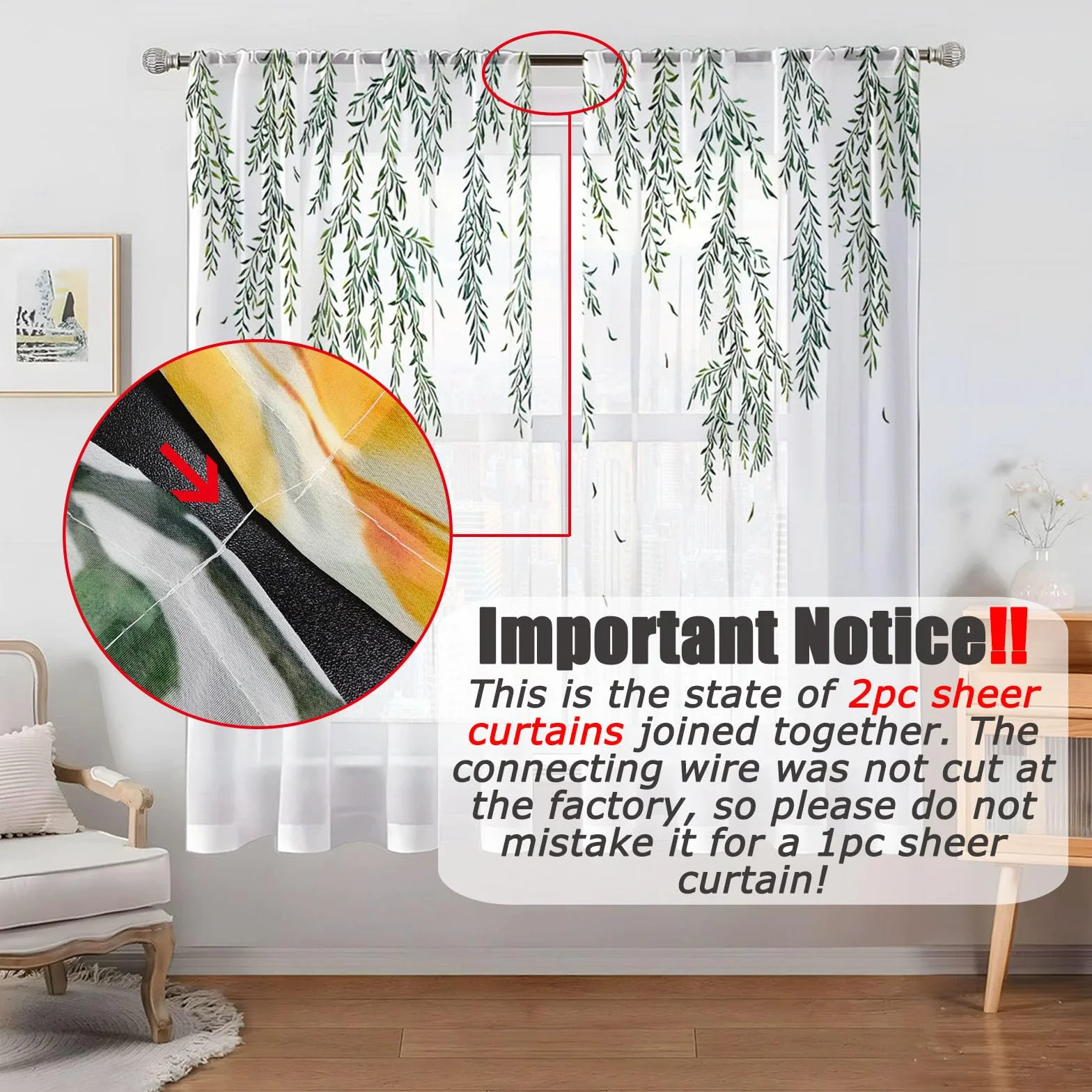 Odot Cortinas de Salon Translucidas con Bolsillo para Barra, Patrón Hoja Verde 3D Cortina Ventana Visillo Moderna 2 Piezas para Decoracion Dormitorio Comedor Cocina