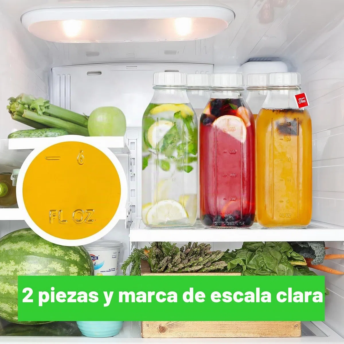2 PCS 1L Botellas de vidrio con Tapas, Botellas Cristal Reutilizable, Botella Vidrio Transparente, botellas de zumo, para Oats, Cereales, Yogur, Pudín, Aceite, Leche, Zumo y Limonada