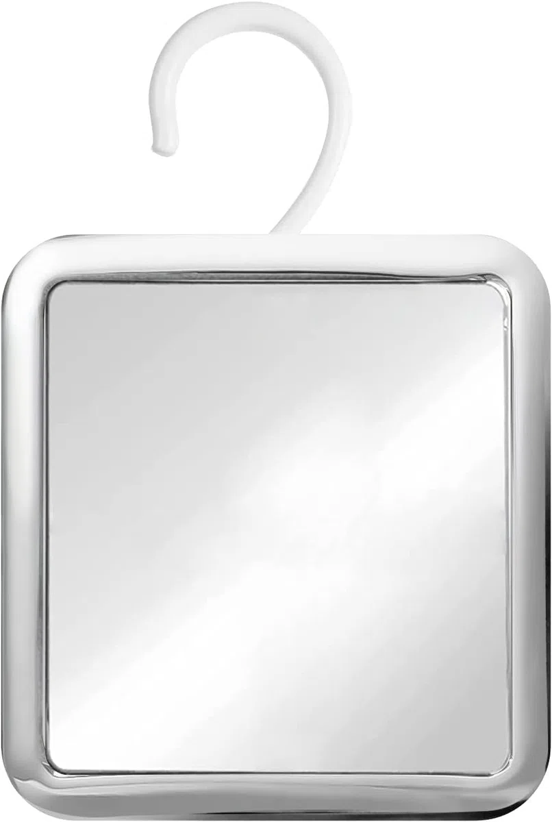Mirrorvana Espejo de Ducha antivaho para afeitarse con Gancho para Colgar Giratorio de 360°, Superficie antivaho inastillable - 16 cm x 16 cm (Cromo)