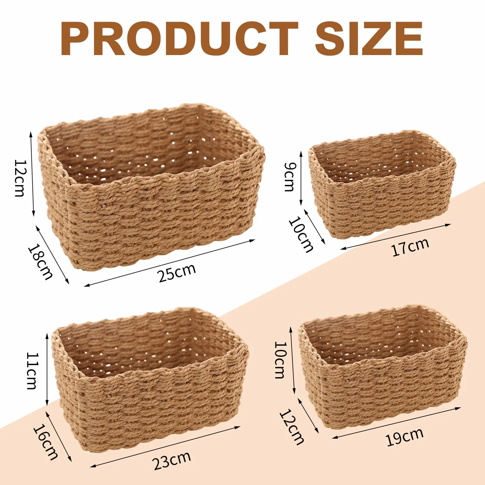 4 Cestas Tejidas a Mano Cestas Rectangulares De Mimbre Versátiles, Ideales Para Organizar Estanterías, Adecuadas Para Baños, Cocinas y Oficinas, y También Perfectas Para Envolver Regalos