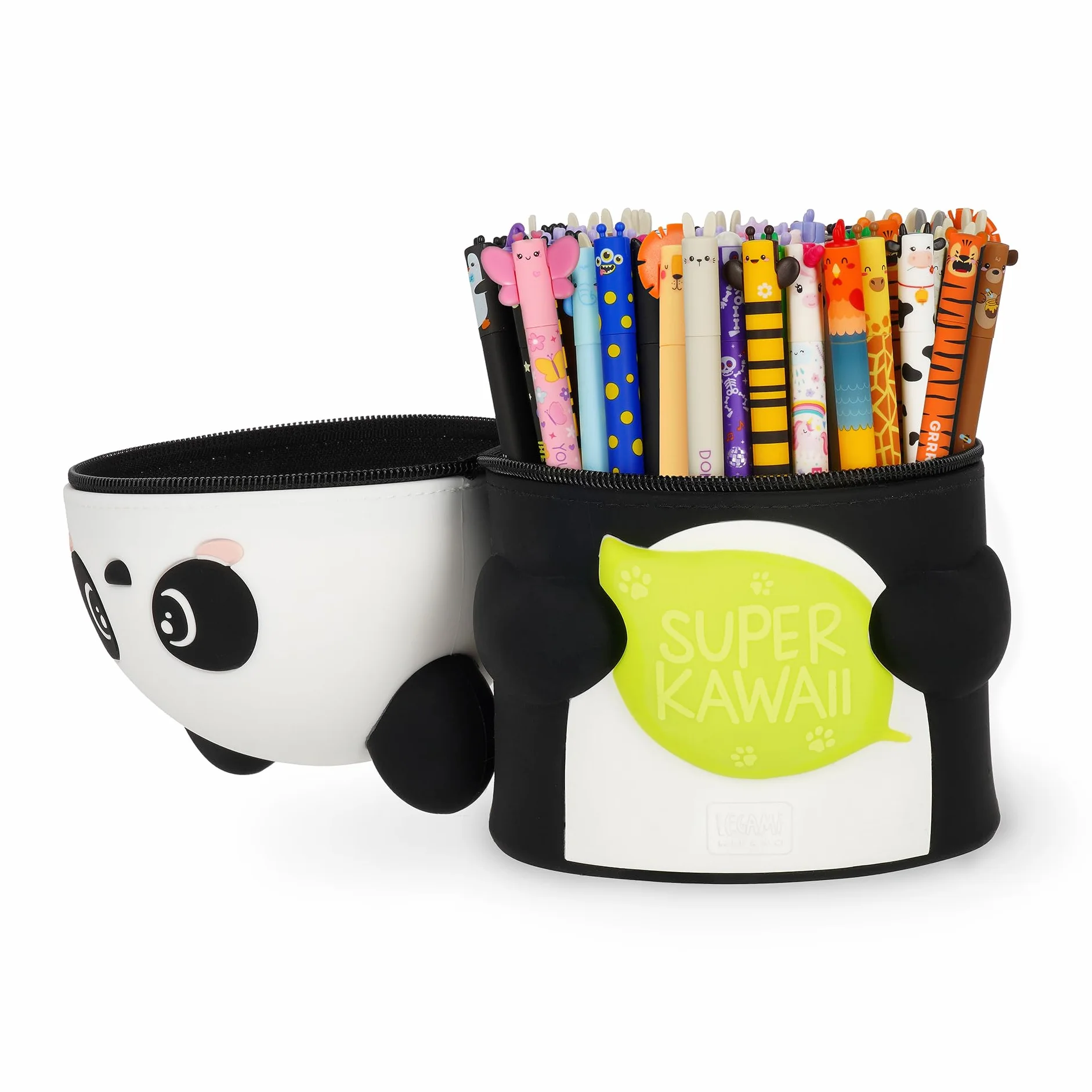Legami - Estuche Super Kawaii con Pandas, Espacioso, con Capacidad para hasta 100 bolígrafos borrables, de Silicona Suave, 13 x 19 x 13 cm