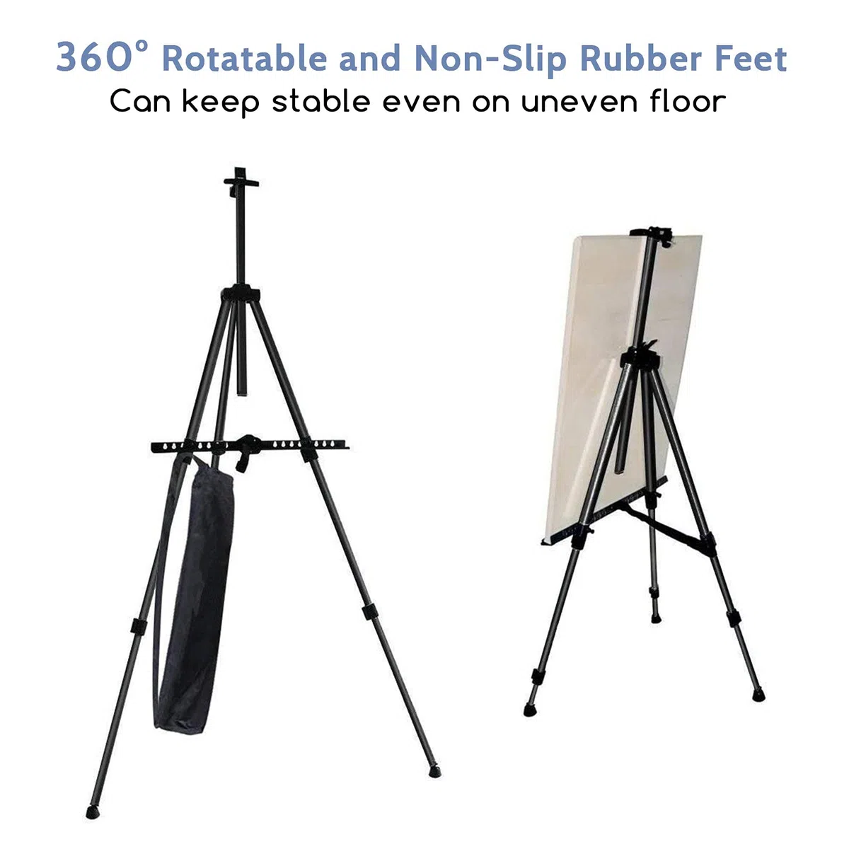 Caballete de aluminio de altura regulable de 60 a 162 cm, estable y ultraligero, caballete de mesa plegable y de campo con bolsa de transporte, multifuncional para color, póster (negro)