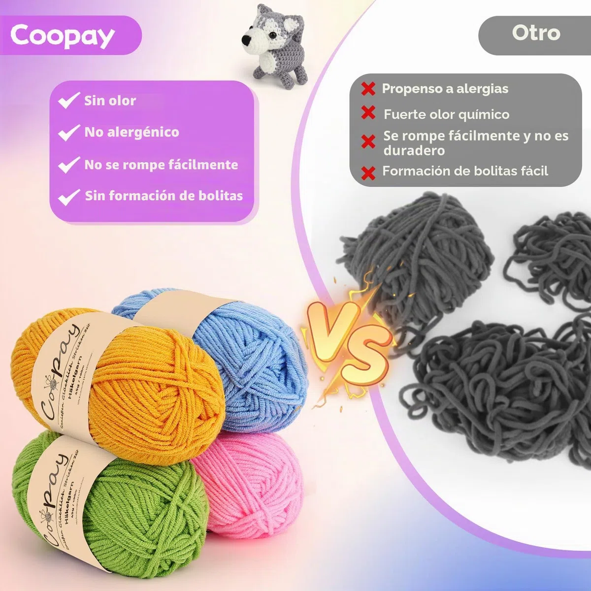 Coopay Lana para ganchillo, 225 g (5 x 45 g), 5 ovillos de lana para tejer, lana de bebé para principiantes, hilo de ganchillo súper suave para proyectos de ganchillo y punto, color blanco