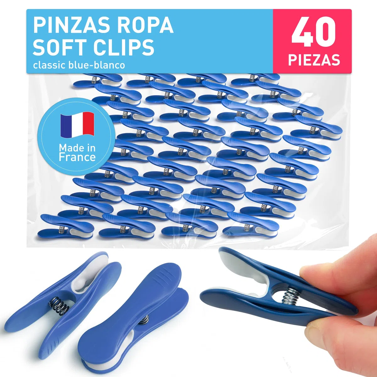 culiclean - Pinzas para la Ropa prémium, Varios Modelos, plástico, Azul clásico y Blanco., 40 Unidades