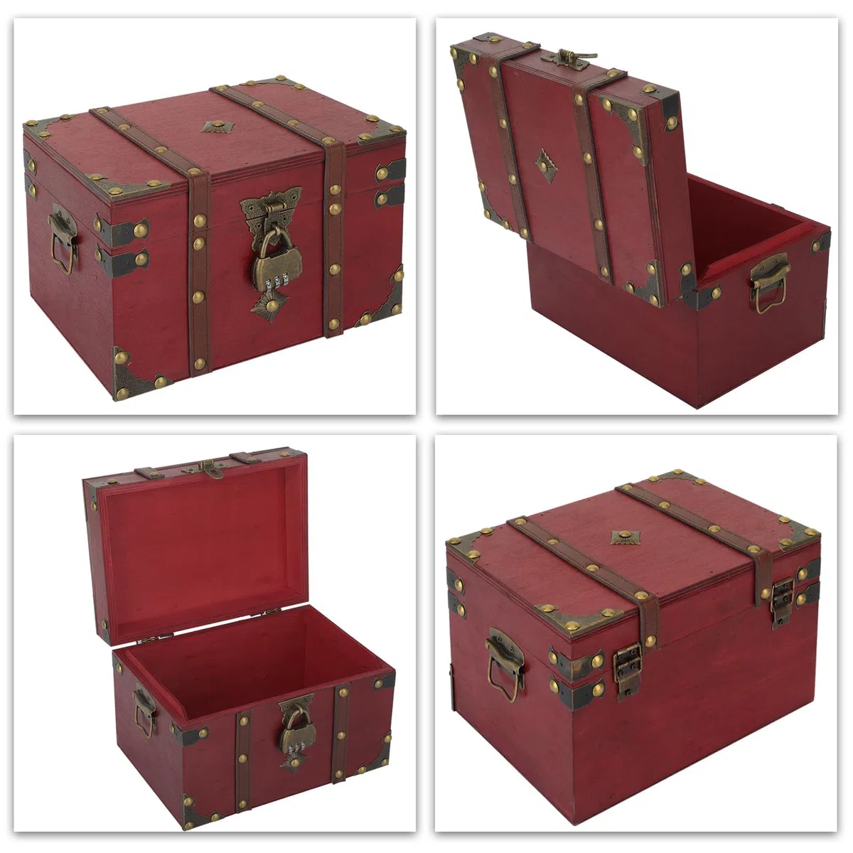 Cofre Tesoro con Candado de Madera Caja de Almacenamiento Decorativa del Tesoro de Cuero Baúl juguetes infantil 22 x 15 x 14 cm (L) Pirata niños con Tapa