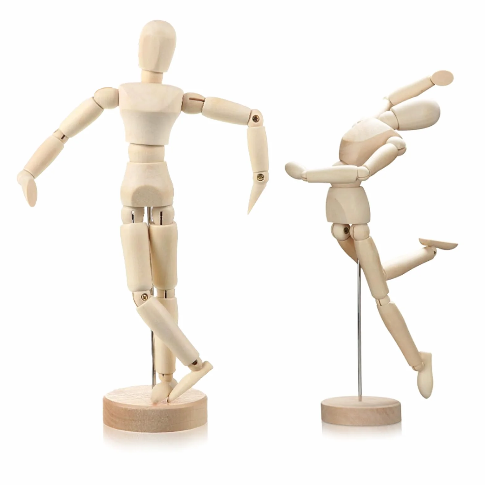 2 Piezas Maniquí de Madera, Maniquí de Madera Articulado Ajustable Maniquí Humano de Madera con Base para Modelos de Bocetos, Accesorios de Fotografía, Adornos Decorativos(16/22cm)