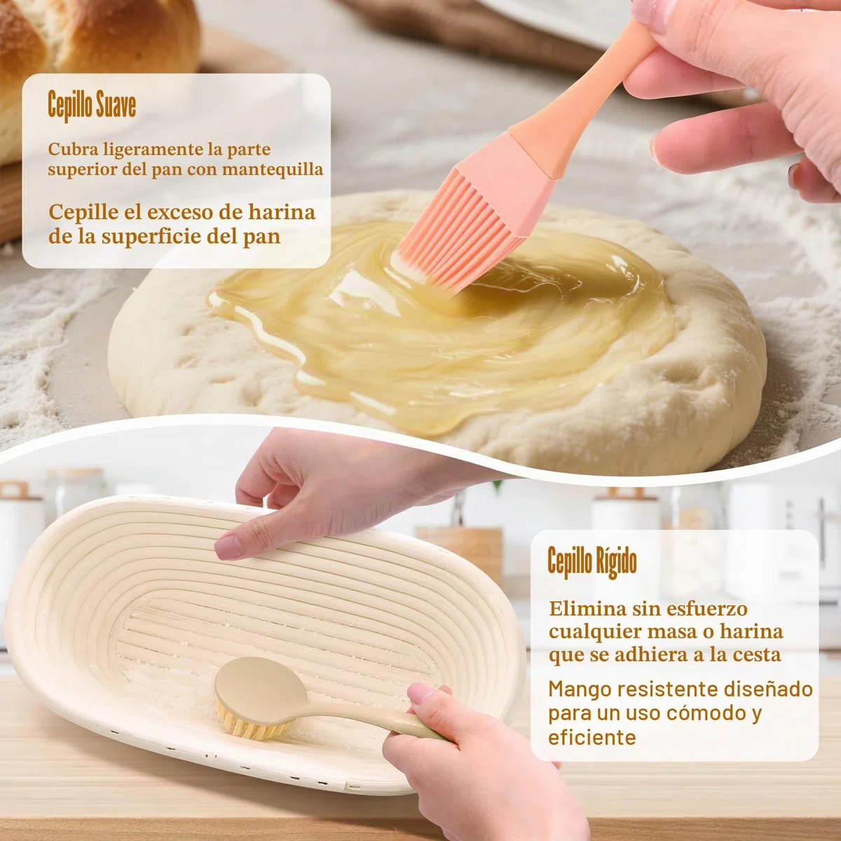 Banetones para Pan Ovalado 28cm para 700g Masa, Set Cesta Pan Hecho Mano Ratán con Lino, Tapas, Raspador, Cuchillo Lame, Cesta de Fermentación de Iniciación Perfecto