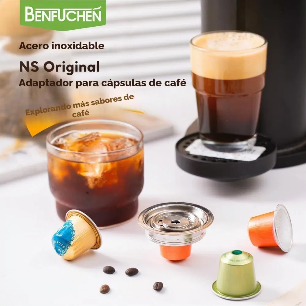 Adaptador de cápsulas de café reutilizable compatible con Delonghi-ENV135, VertuoLine-GCA1, BENFUCHEN soporte convertidor de acero inoxidable para máquina Vertuo, elaboración de sabor de café