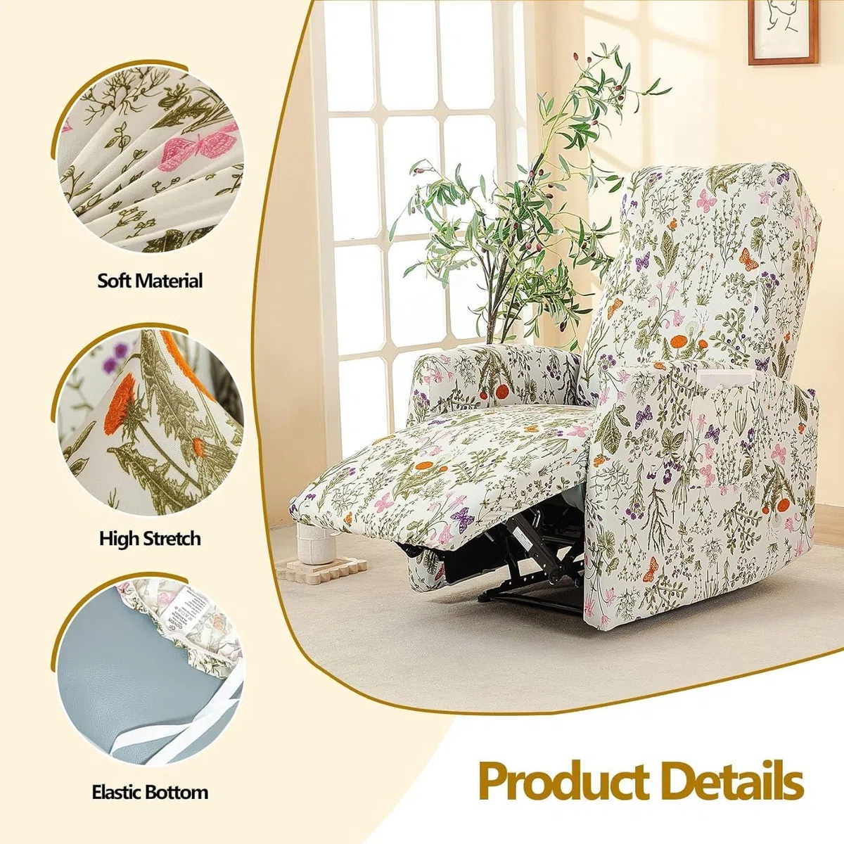 Funda De Sillón Relax Elástica para Reclinable, Impermeable 4 Piezas con 2 Bolsillos Laterales, Antideslizante Extraíbles Lavables Fundas Protector(A-6,1 Set)
