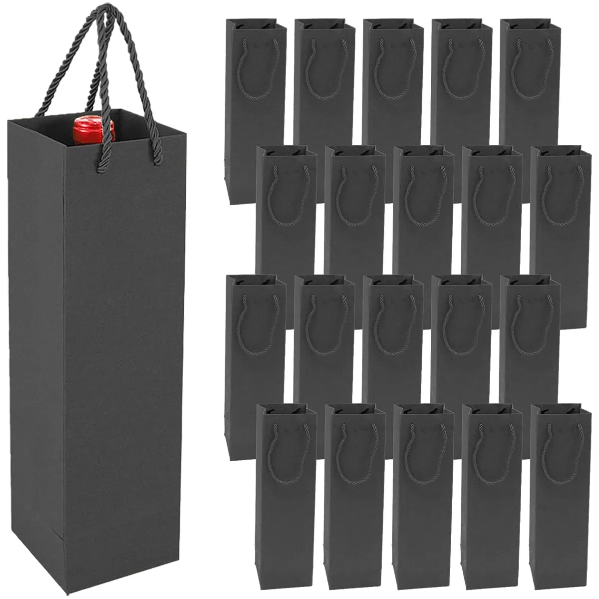 Bolsas de Regalo de Papel Kraft Premium con Asas, 20 Bolsas de Almacenamiento para Regalos de Vino, Fiesta, Boda y Navidad (negro)
