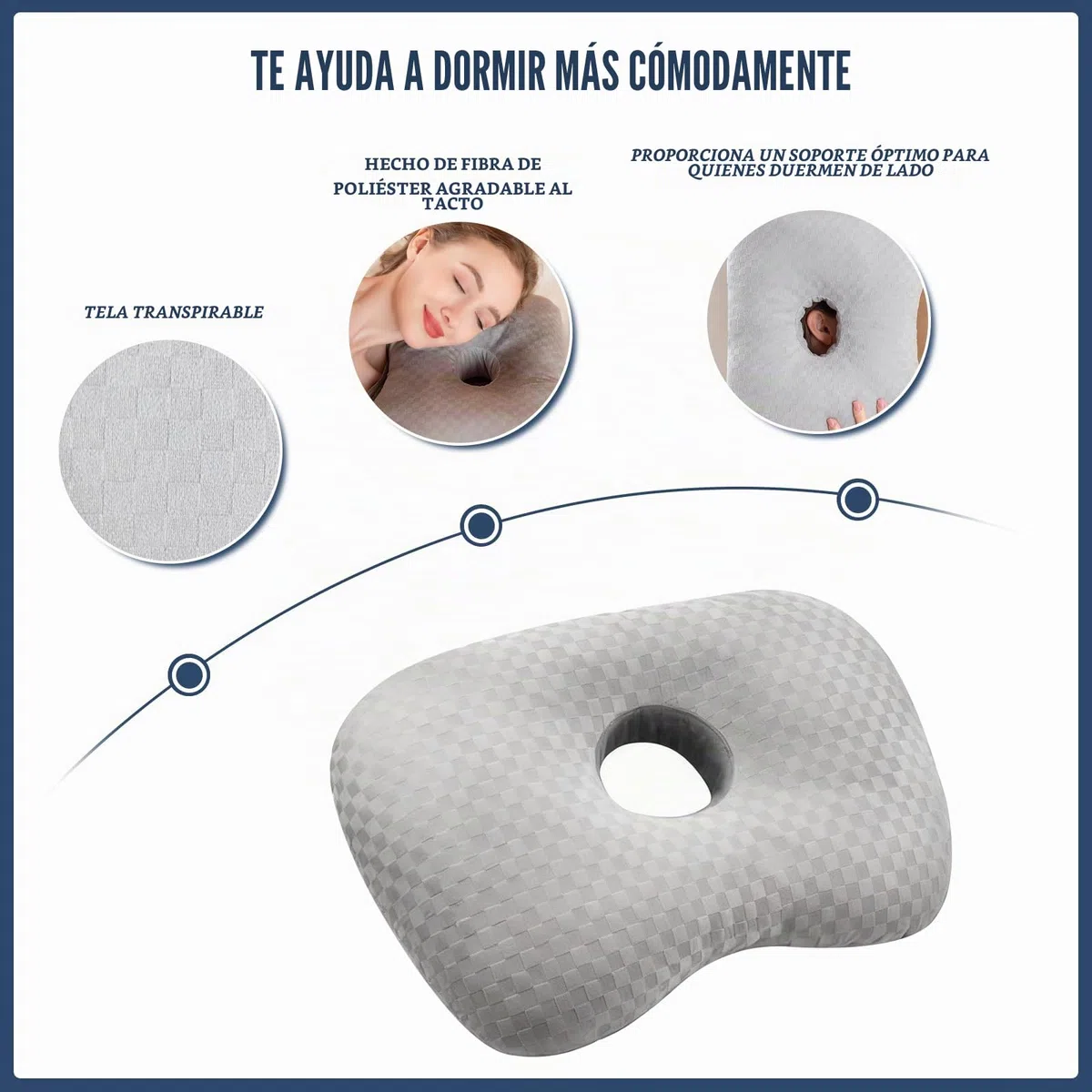 Almohada Perforadora Piercing - Piercing De Almohada con Orificio, Cojin Cuadrado con Agujero para Oreja Alivia Dolor de Oído, Piercings, Condrodermatitis y Presión (44x32x5cm, Gris)