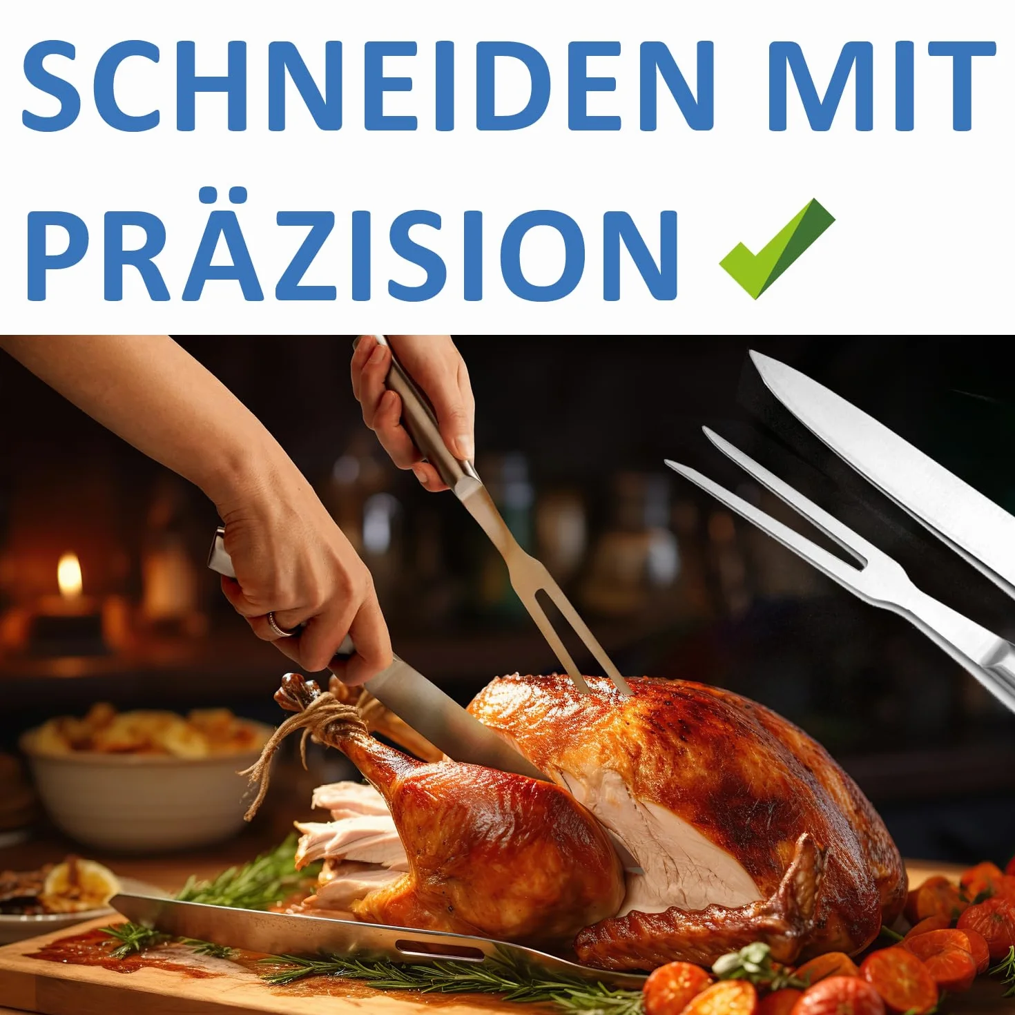 Juego de trinchar de 2 piezas - Utensilios para barbacoa de acero inoxidable - Cuchillo para carne y tenedor para carne - Tenedor para asar - Accesorios de cocina