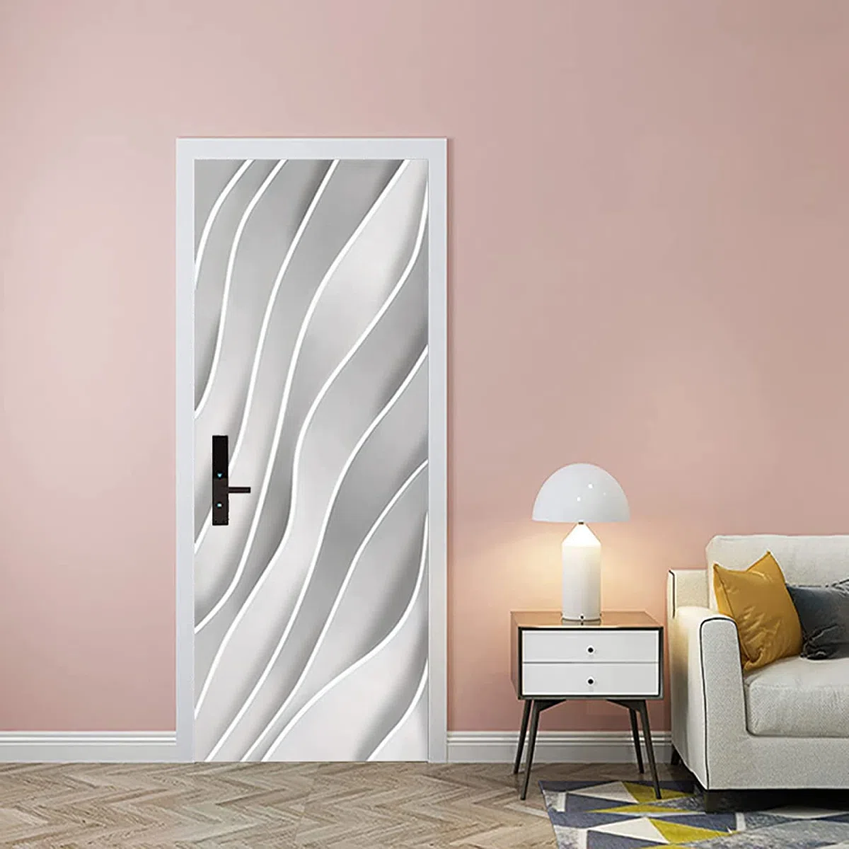 Adhesivos Murales Para Puerta 3D, Vinilo Autoadhesivo Para Puerta Mural Impermeable Extraíble Líneas De Rayas Blancas 80 X 200 Cm Pegatinas De Puerta Para Puertas Interiores Decoración De La Oficina