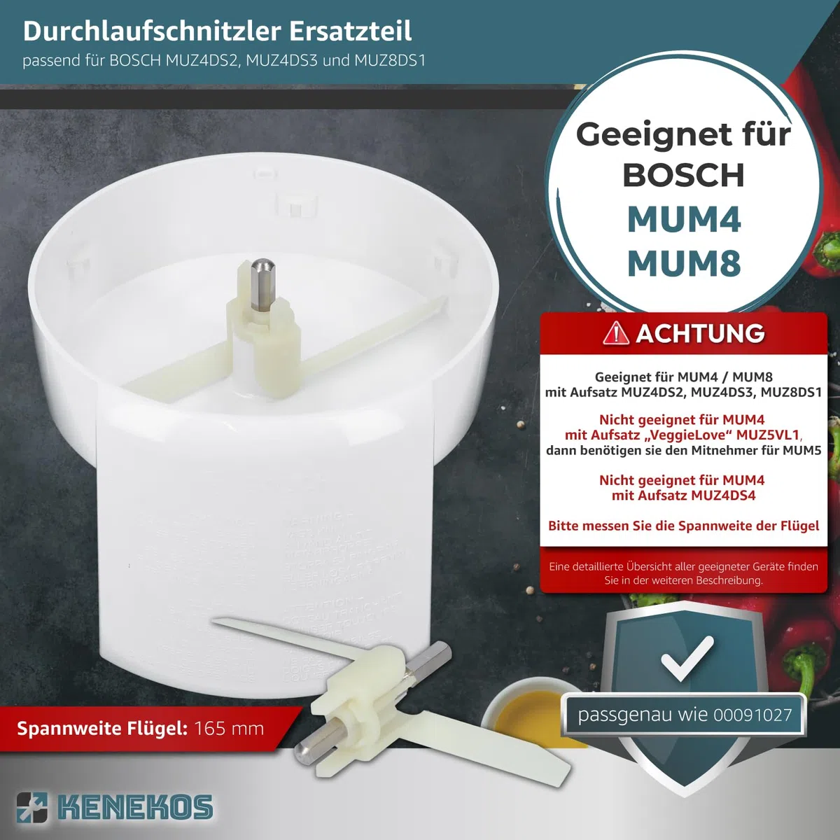 Kenekos - 2x driver compatible con Bosch MUM4/MUM8 recambio para robot de cocina, ProfiMaxx 44, 45, 46, 47, MUZ8DS1, MUZ4DS2, MUZ4DS3, 00091027/091027, Quelle TurMix, cuchillas para cortadora continua